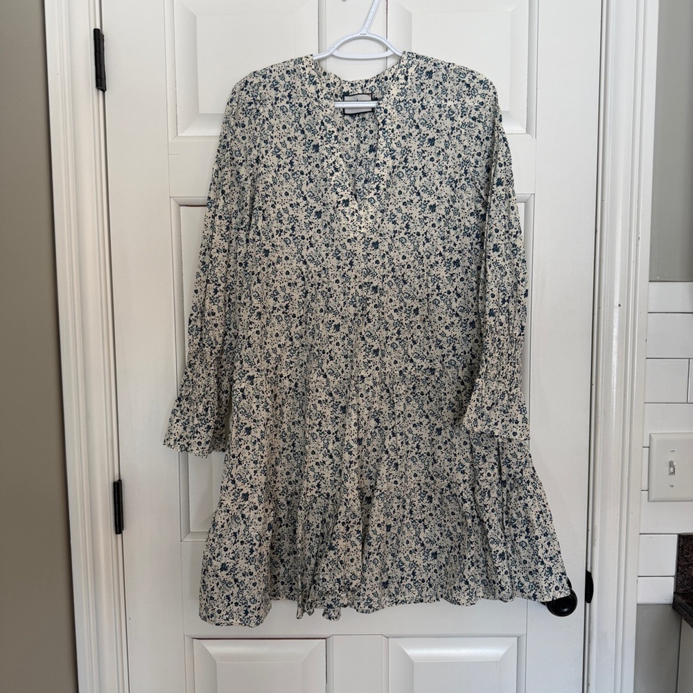 Tuckernuck Fleur Tiered Floral Kenzo Mini Dress Blue White 25106 - Picture 3 of 10